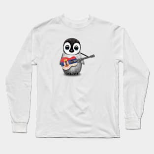 Baby Penguin Playing Serbian Flag Guitar Long Sleeve T-Shirt